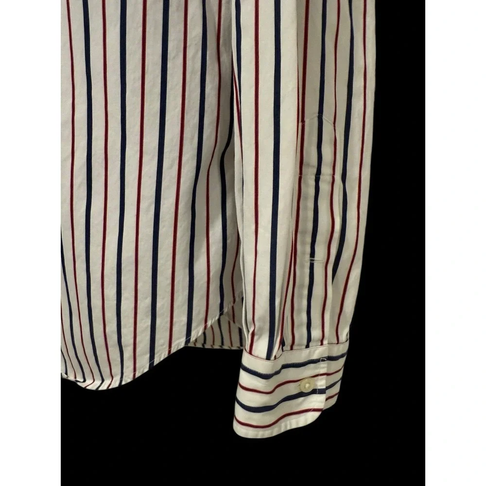 Ralph Lauren Men Shirt L WESTERTON Classic White Blue Red Pinstripe‎ Blue Pony